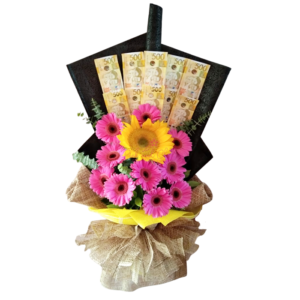 Money and Flowers in a bouquet To Manila